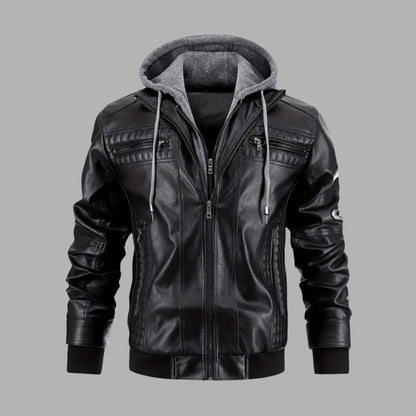 VogeLuxe | Men’s Retro Hooded Faux Leather Bomber Jacket