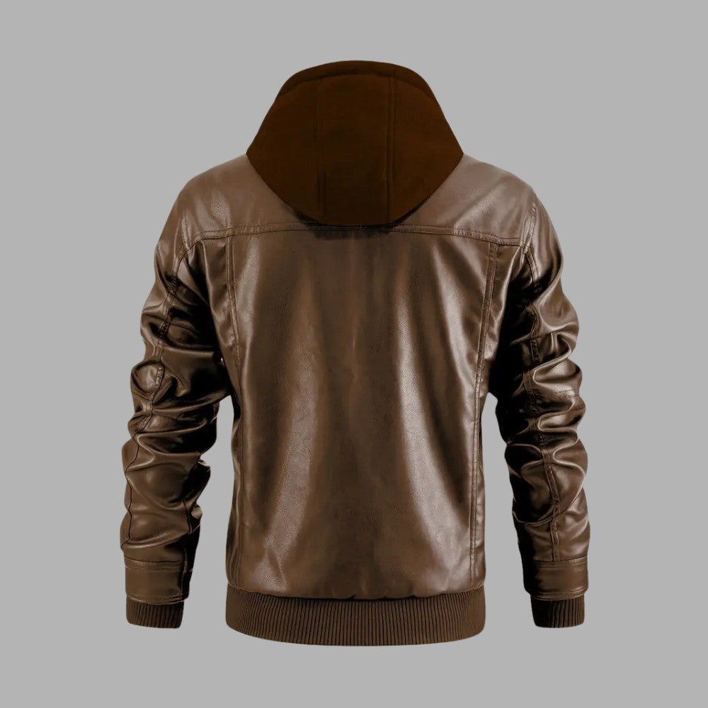 VogeLuxe | Men’s Retro Hooded Faux Leather Bomber Jacket