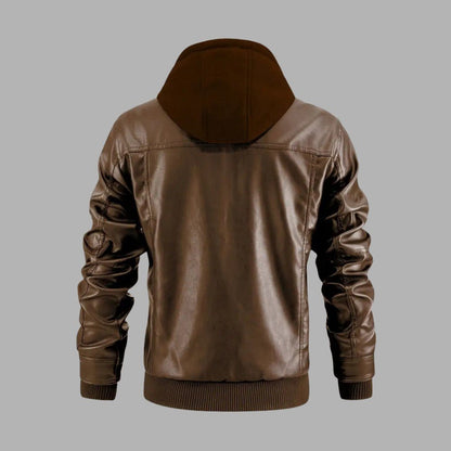 VogeLuxe | Men’s Retro Hooded Faux Leather Bomber Jacket