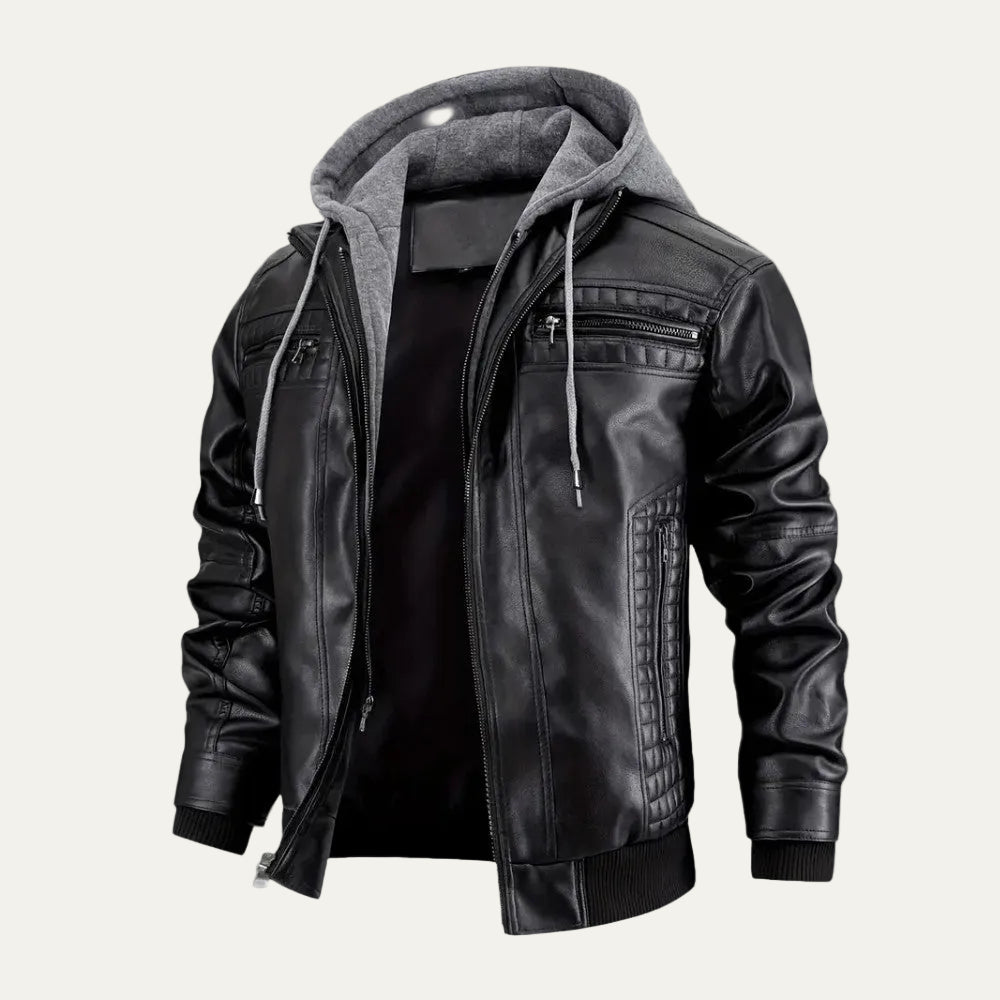 VogeLuxe | Men’s Retro Hooded Faux Leather Bomber Jacket
