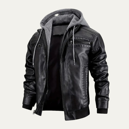 VogeLuxe | Men’s Retro Hooded Faux Leather Bomber Jacket