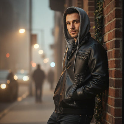 VogeLuxe | Men’s Retro Hooded Faux Leather Bomber Jacket