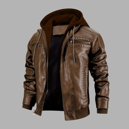 VogeLuxe | Men’s Retro Hooded Faux Leather Bomber Jacket