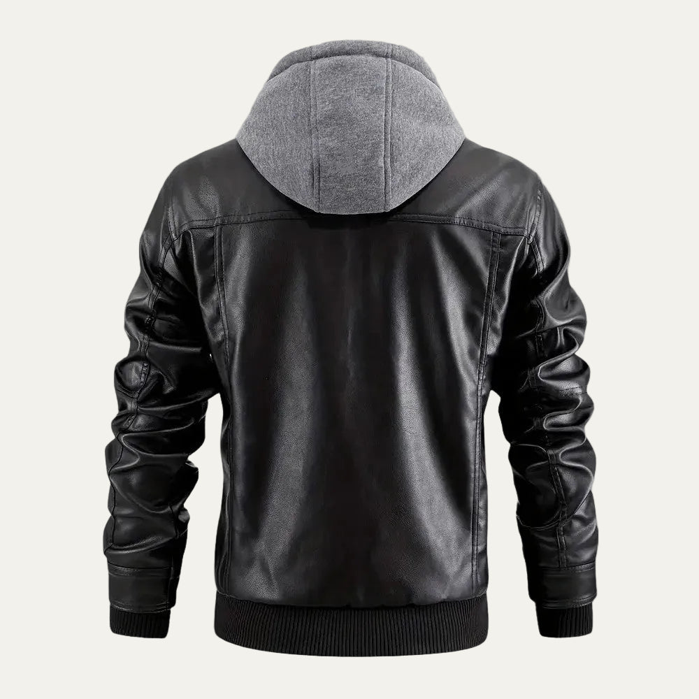 VogeLuxe | Men’s Retro Hooded Faux Leather Bomber Jacket