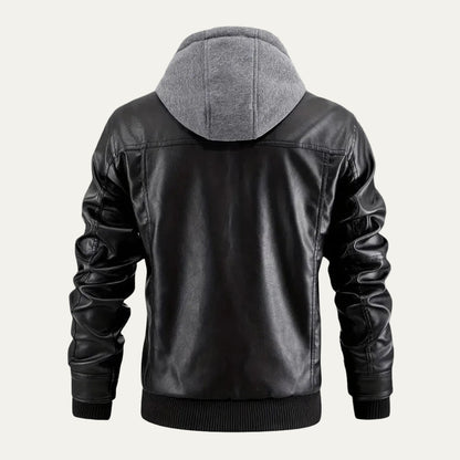 VogeLuxe | Men’s Retro Hooded Faux Leather Bomber Jacket