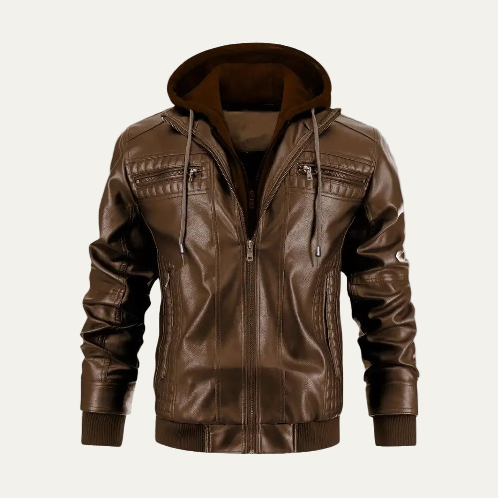 VogeLuxe | Men’s Retro Hooded Faux Leather Bomber Jacket