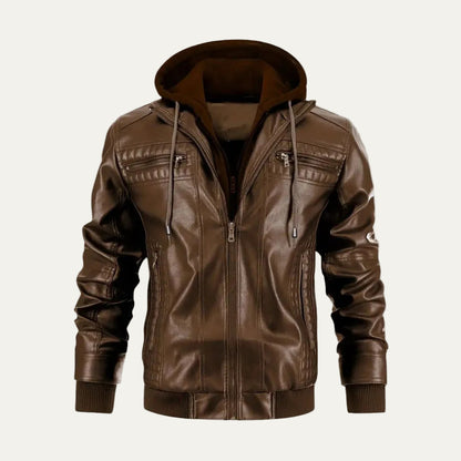 VogeLuxe | Men’s Retro Hooded Faux Leather Bomber Jacket