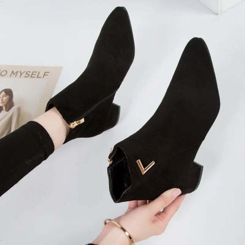 Ladies Zip Heel Ankle Boots