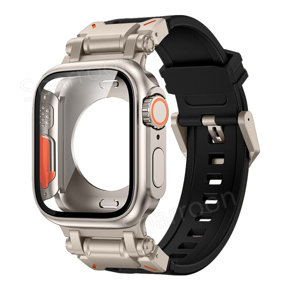 Durable Metal Case With Protective Rubber Band For Apple Watch - VogeLuxe