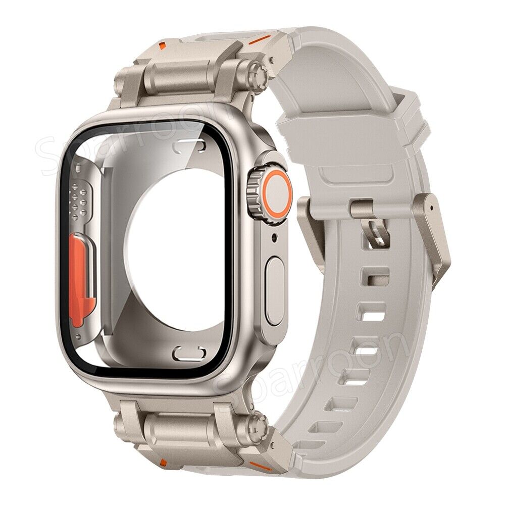 Durable Metal Case With Protective Rubber Band For Apple Watch