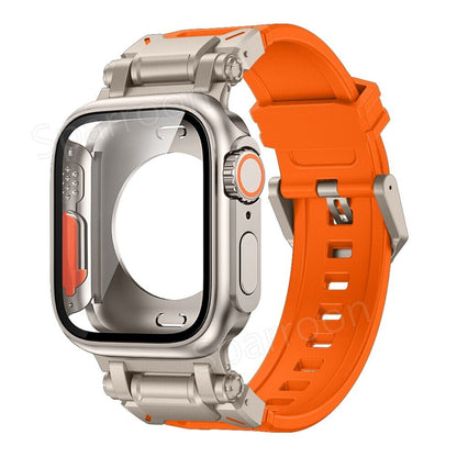 Durable Metal Case With Protective Rubber Band For Apple Watch