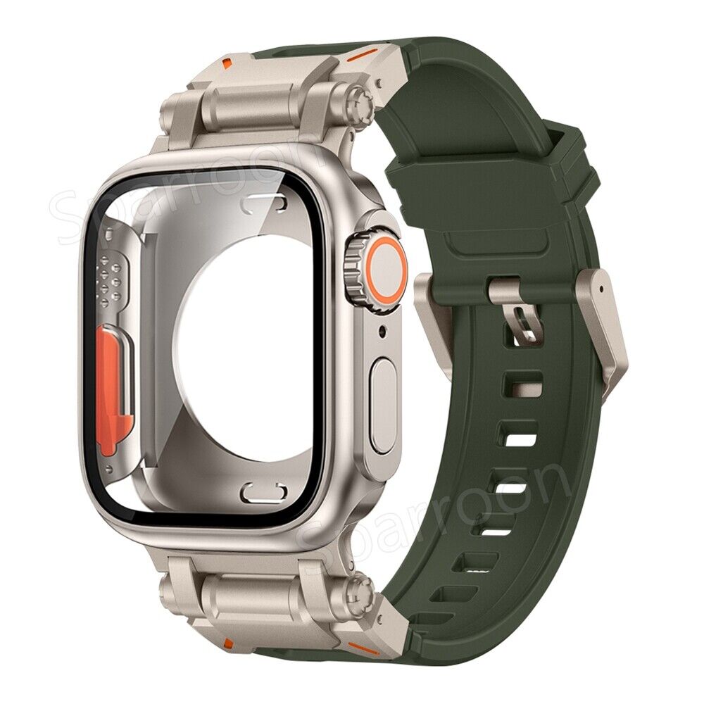 Durable Metal Case With Protective Rubber Band For Apple Watch