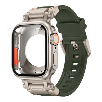 Durable Metal Case With Protective Rubber Band For Apple Watch
