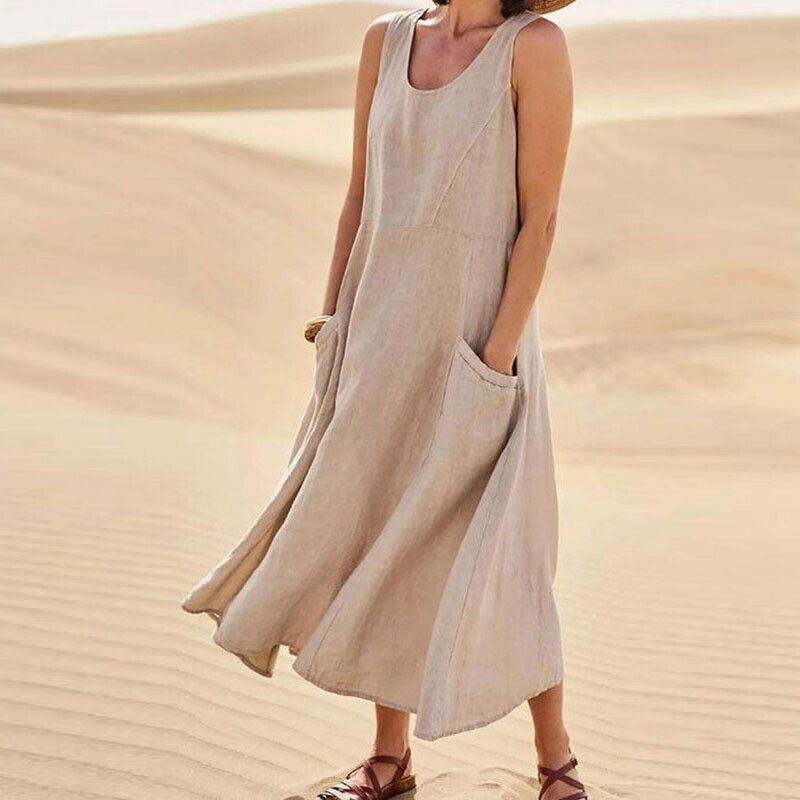 Ladies' Casual Midi Dress with Pockets for Summer - VogeLuxe