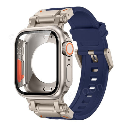 Durable Metal Case With Protective Rubber Band For Apple Watch