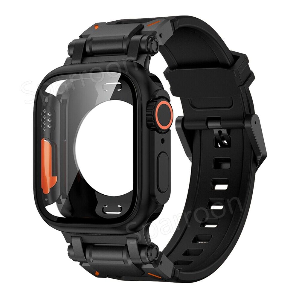 Durable Metal Case With Protective Rubber Band For Apple Watch