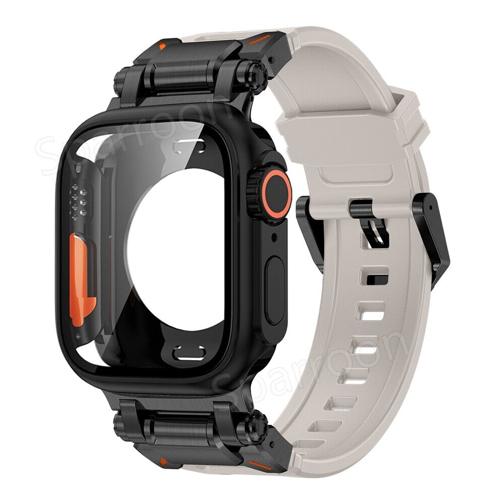 Durable Metal Case With Protective Rubber Band For Apple Watch