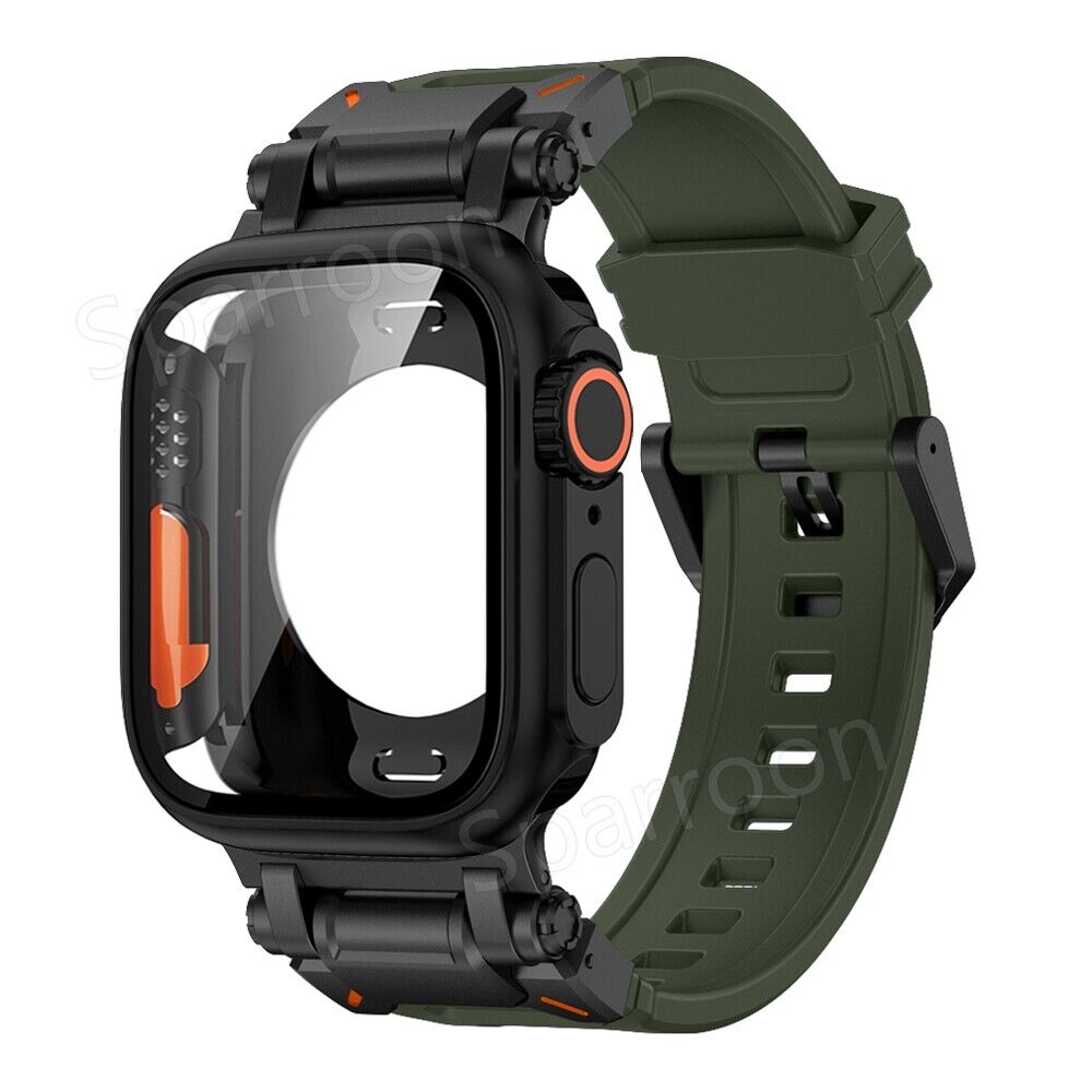 Durable Metal Case With Protective Rubber Band For Apple Watch
