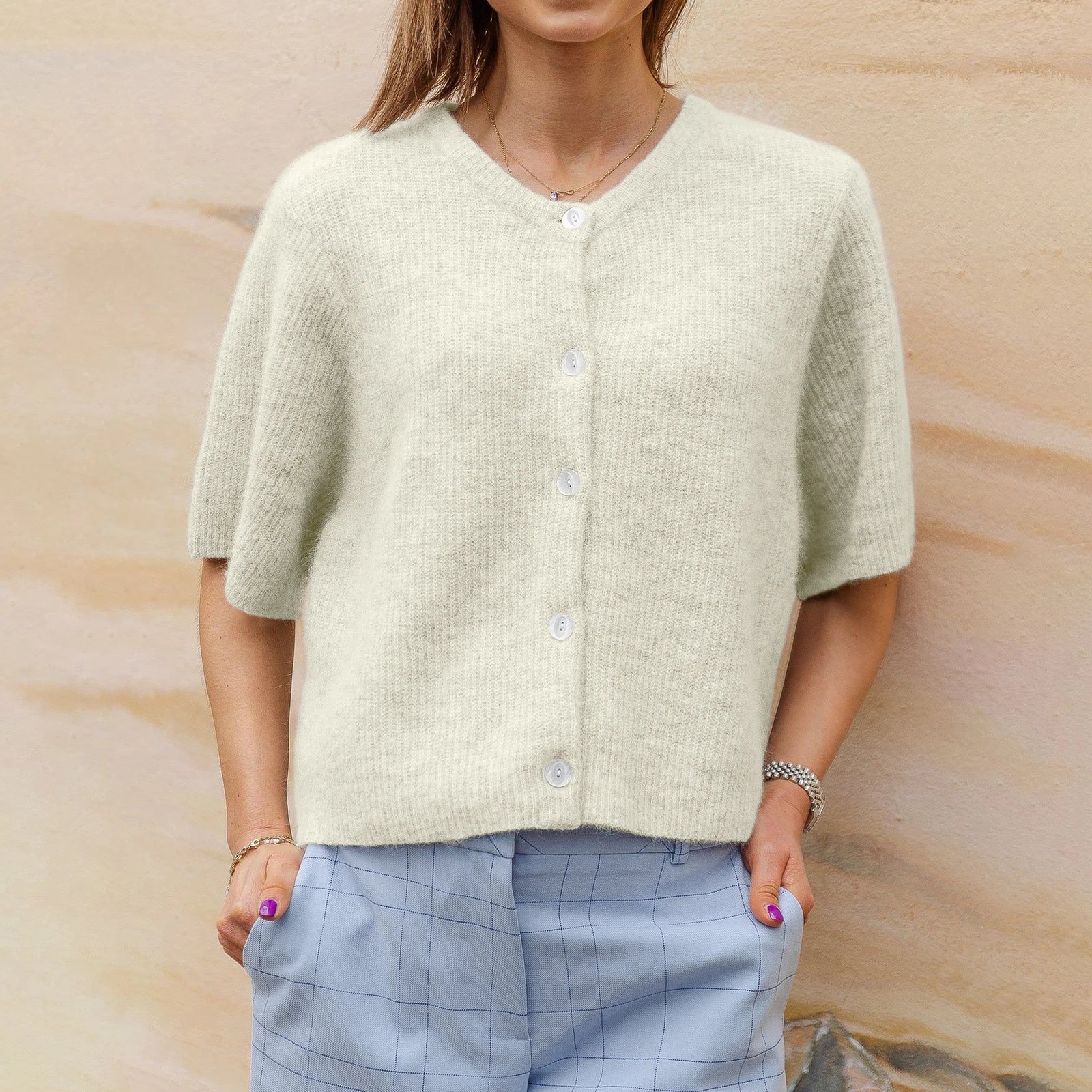 Chic Casual Women's Short Sleeve Sweater - VogeLuxe