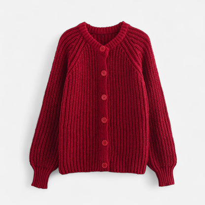 Cozy Womens Classic Crew Neck Knit Cardigan