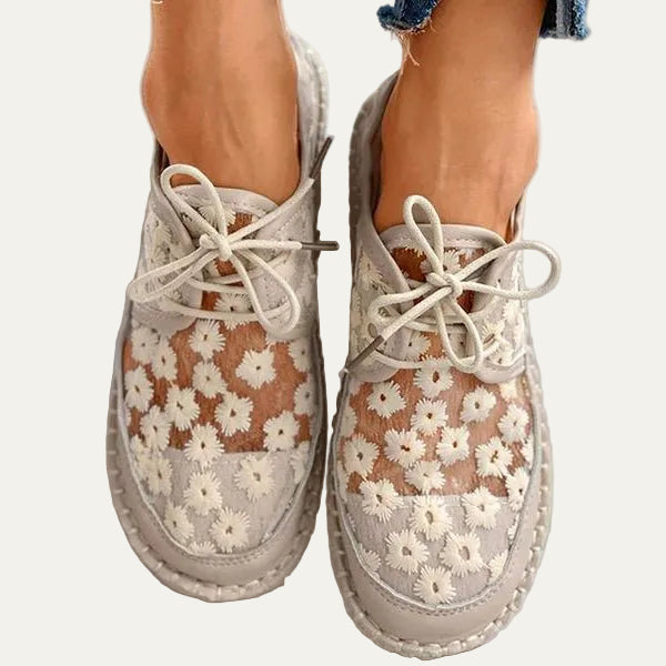 VogeLuxe | Women’s Lace Up Mesh Platform Shoes with Floral Embroidery