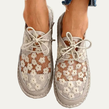 VogeLuxe | Women’s Lace Up Mesh Platform Shoes with Floral Embroidery