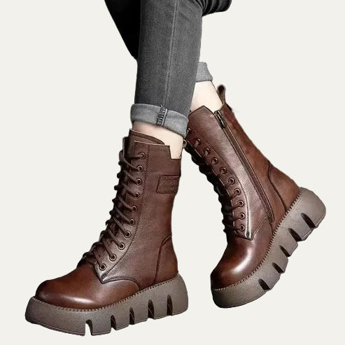 VogeLuxe | Women’s Mid Calf Combat Boots with Lace Front