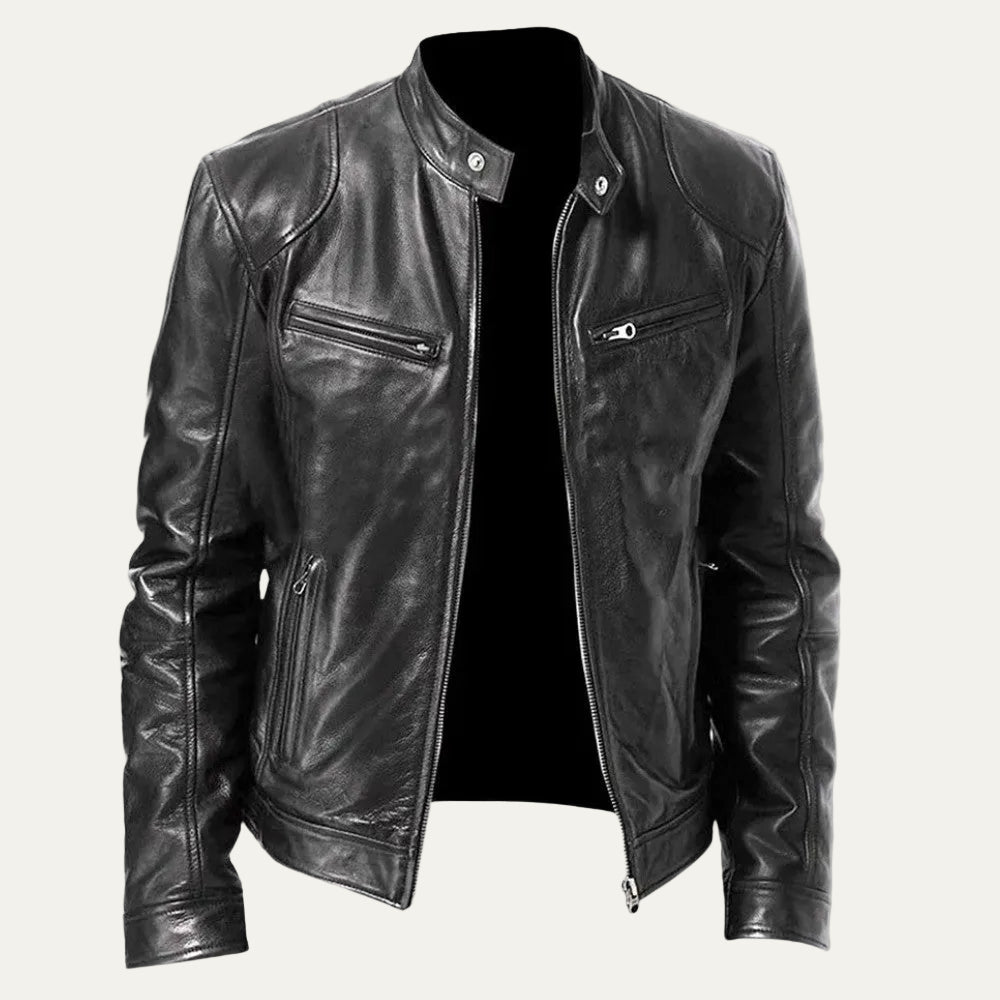 VogeLuxe | Men’s Minimalist Leather Cafe Racer Jacket