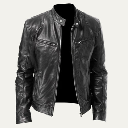 VogeLuxe | Men’s Minimalist Leather Cafe Racer Jacket