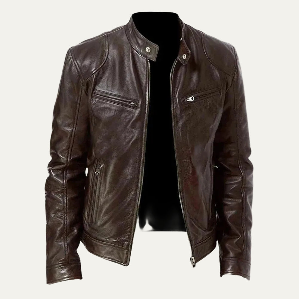 VogeLuxe | Men’s Minimalist Leather Cafe Racer Jacket