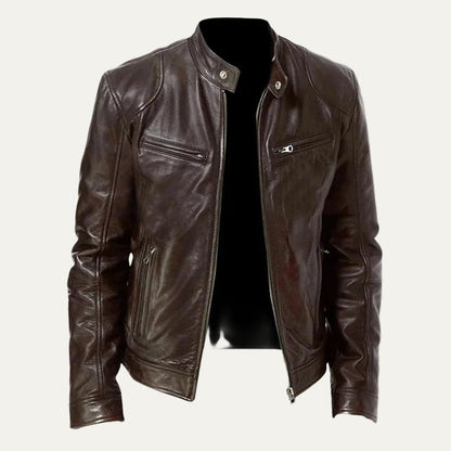 VogeLuxe | Men’s Minimalist Leather Cafe Racer Jacket