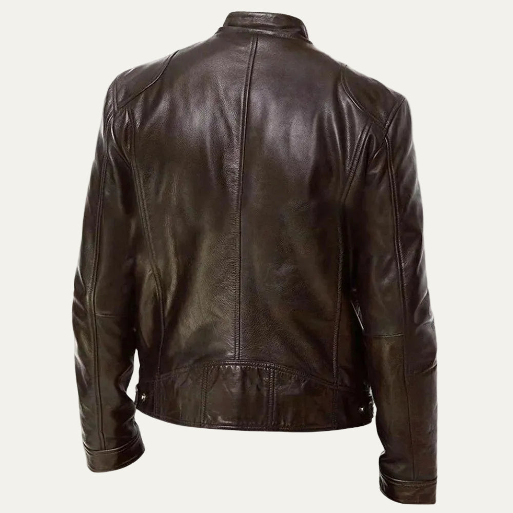 VogeLuxe | Men’s Minimalist Leather Cafe Racer Jacket