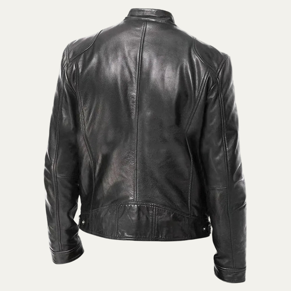 VogeLuxe | Men’s Minimalist Leather Cafe Racer Jacket