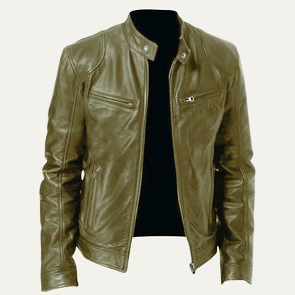 VogeLuxe | Men’s Minimalist Leather Cafe Racer Jacket