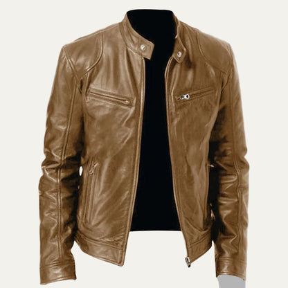 VogeLuxe | Men’s Minimalist Leather Cafe Racer Jacket