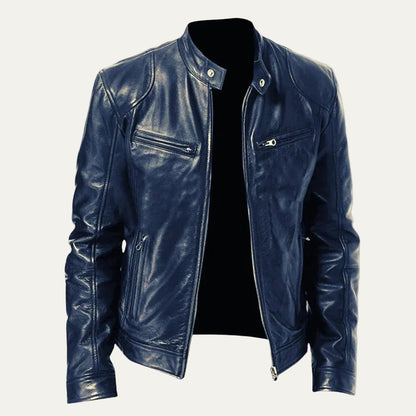 VogeLuxe | Men’s Minimalist Leather Cafe Racer Jacket