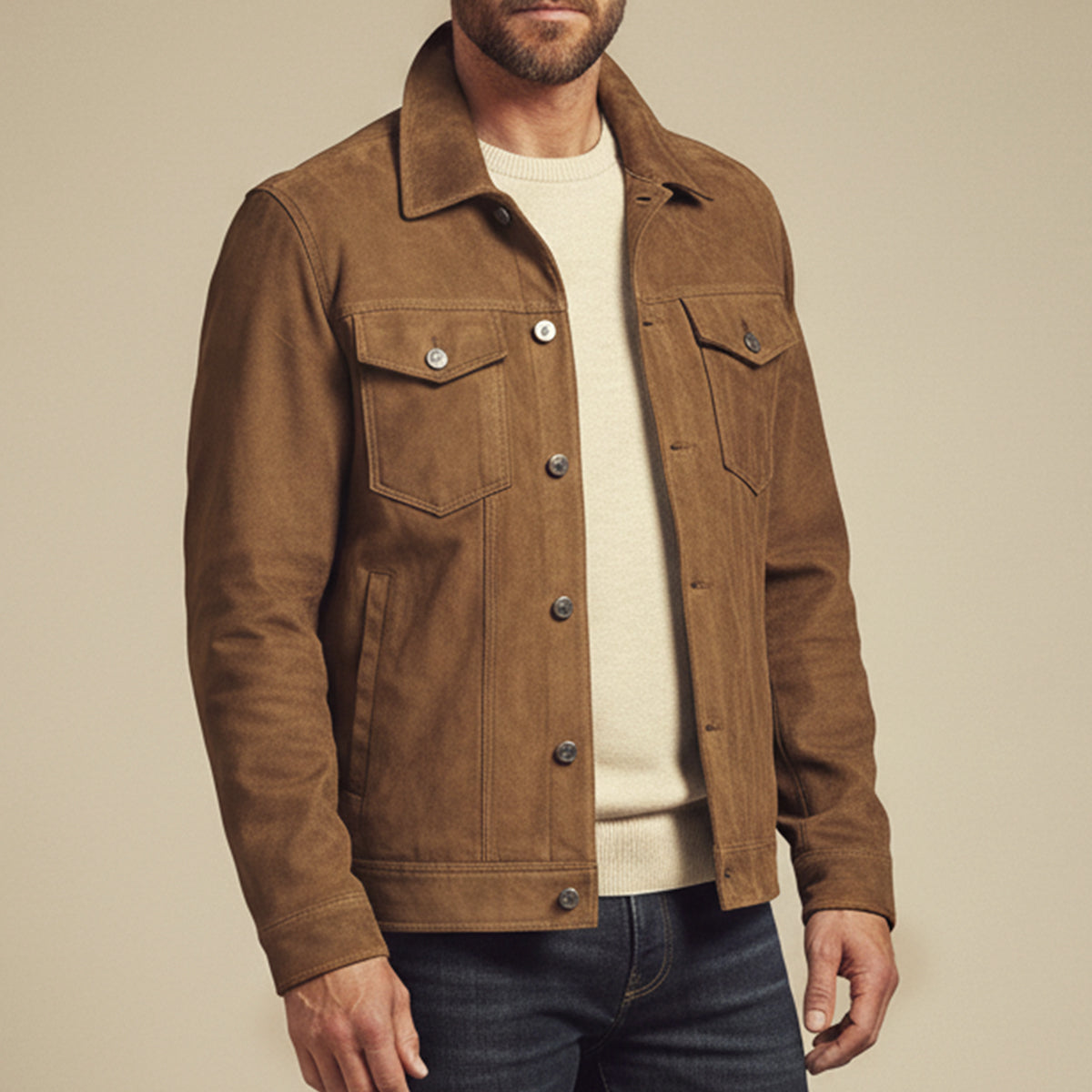 VogeLuxe | Men’s Textured Suede Trucker Jacket
