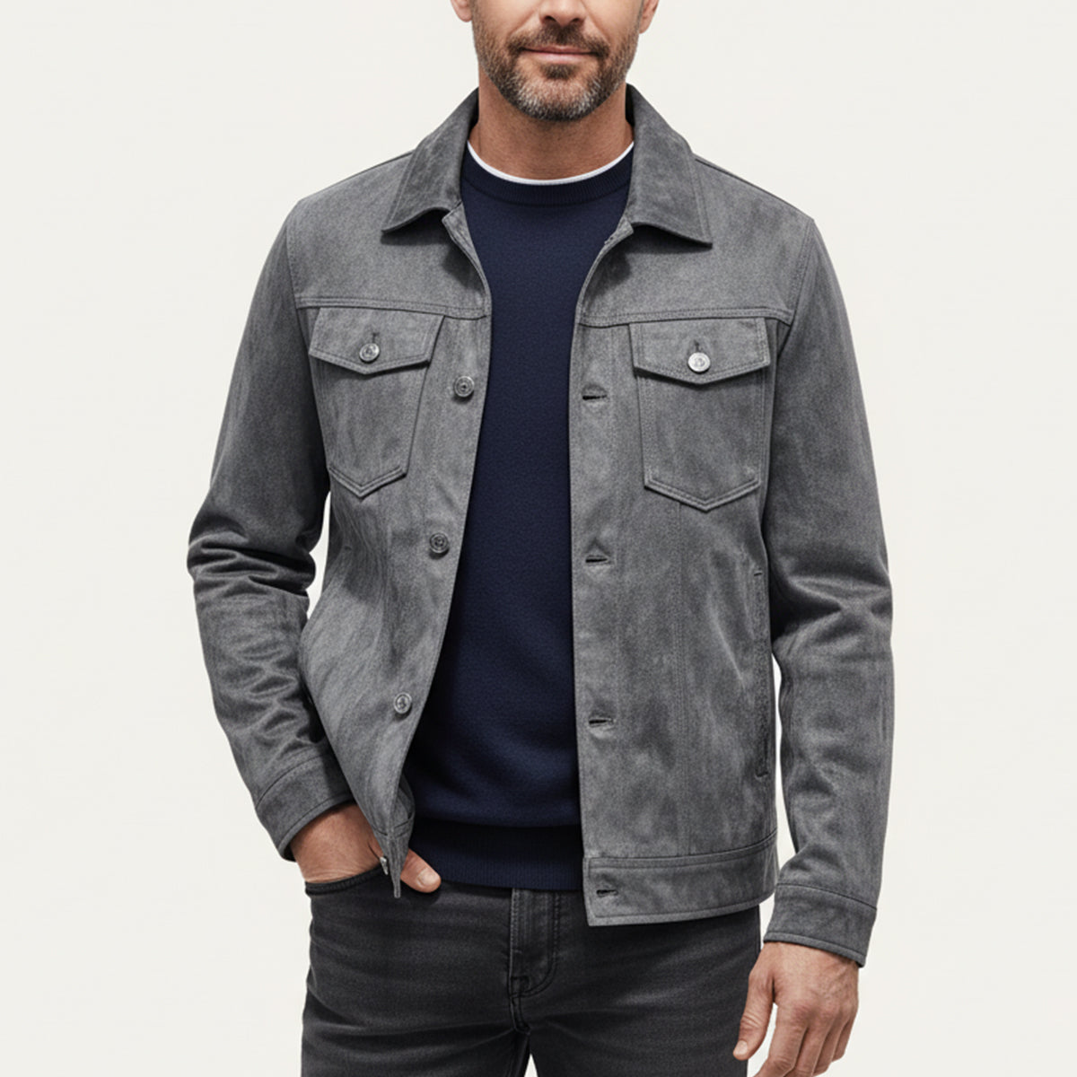 VogeLuxe | Men’s Textured Suede Trucker Jacket