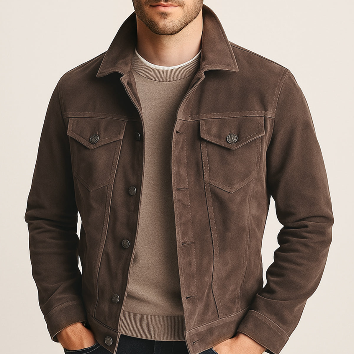 VogeLuxe | Men’s Textured Suede Trucker Jacket