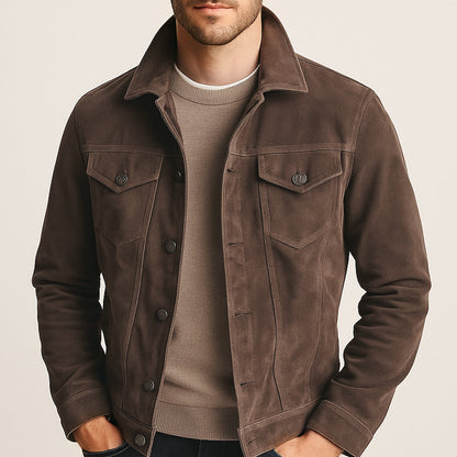 VogeLuxe | Men’s Textured Suede Trucker Jacket
