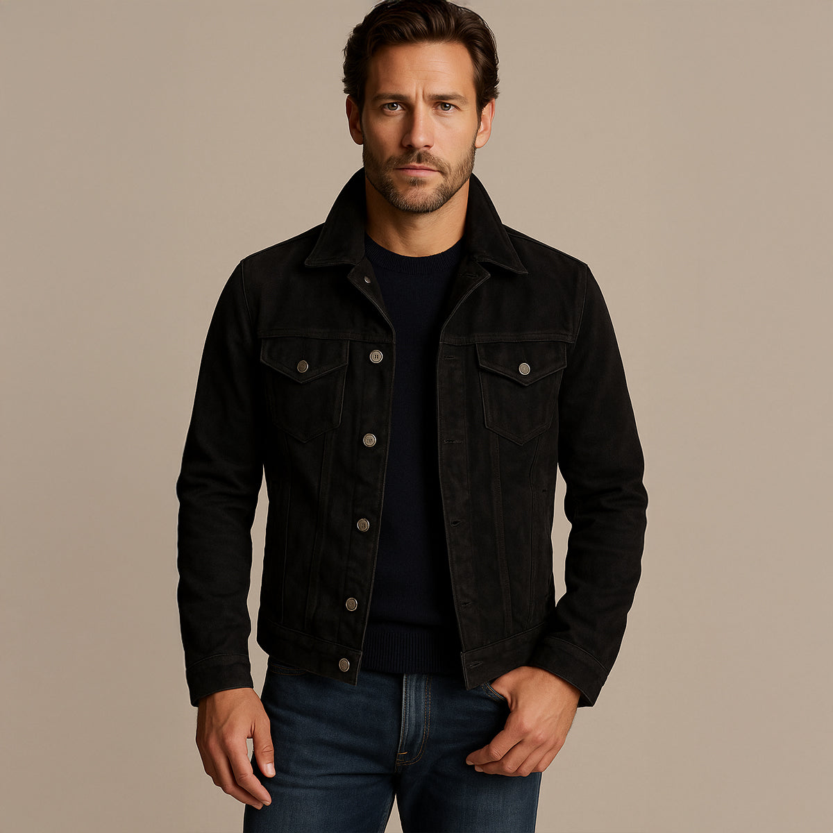 VogeLuxe | Men’s Textured Suede Trucker Jacket