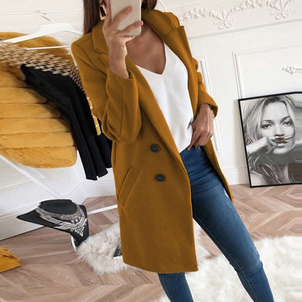 Donne Lungo Caldo Blazer Invernale Doppio Petto