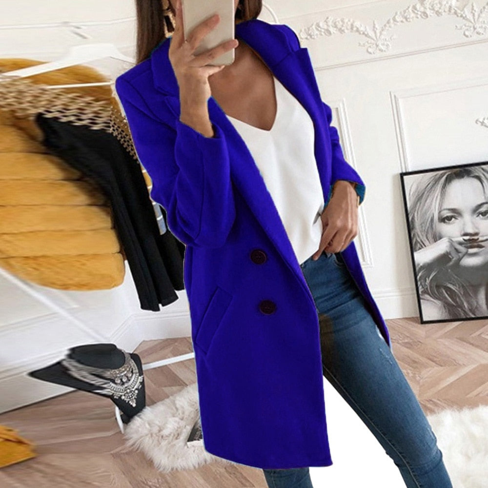 Donne Lungo Caldo Blazer Invernale Doppio Petto