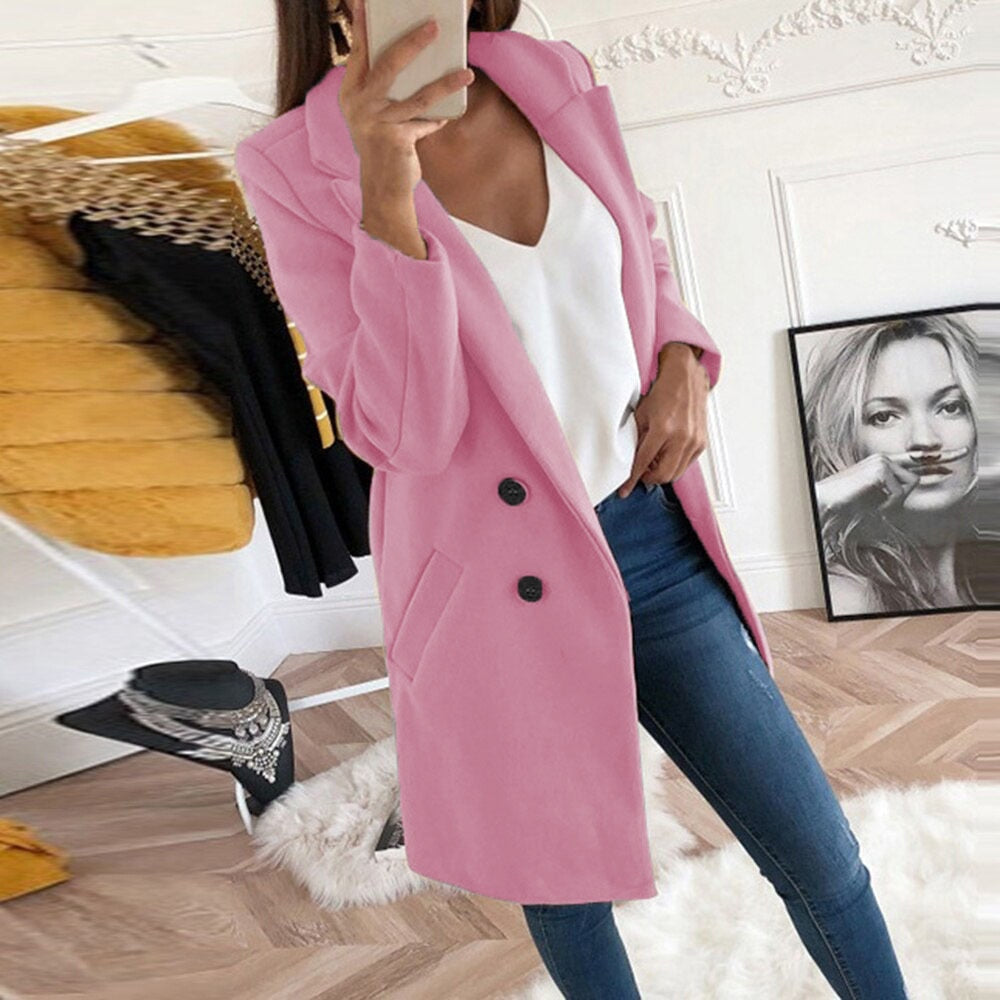 Donne Lungo Caldo Blazer Invernale Doppio Petto