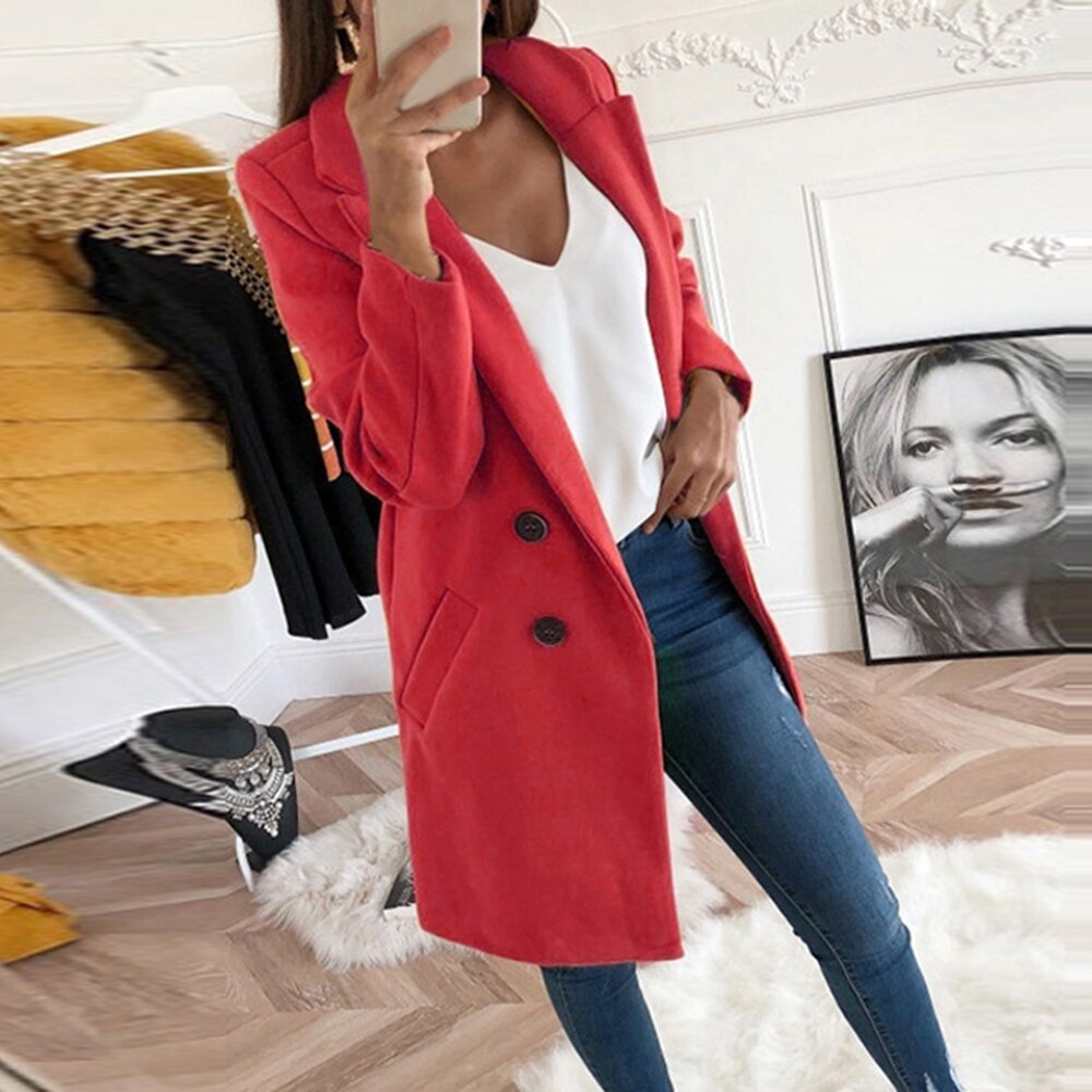 Donne Lungo Caldo Blazer Invernale Doppio Petto