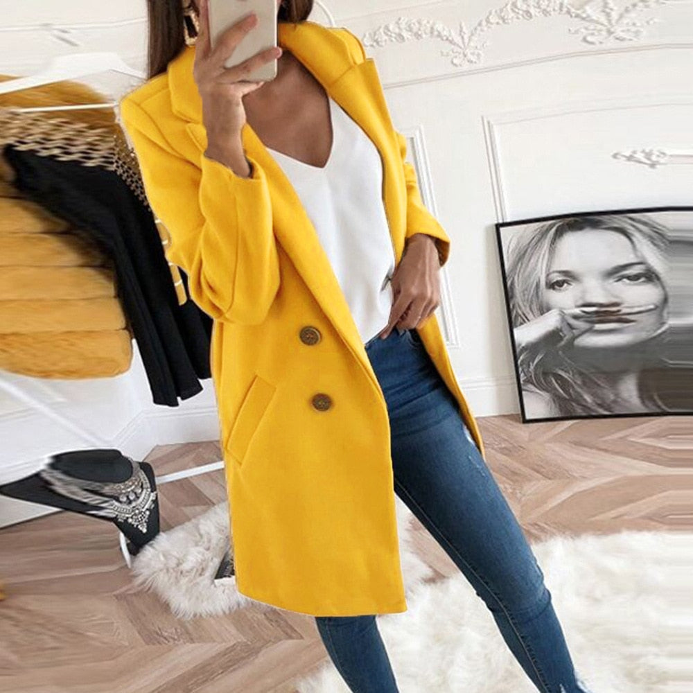 Donne Lungo Caldo Blazer Invernale Doppio Petto - VogeLuxe