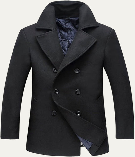 VogeLuxe | Men’s Stylish Double Breasted Mid Length Peacoat