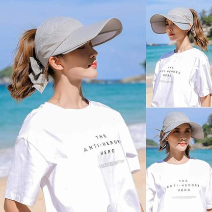 VogeLuxe | Women’s Foldable Wide Brim Sun Hat with Ponytail Opening