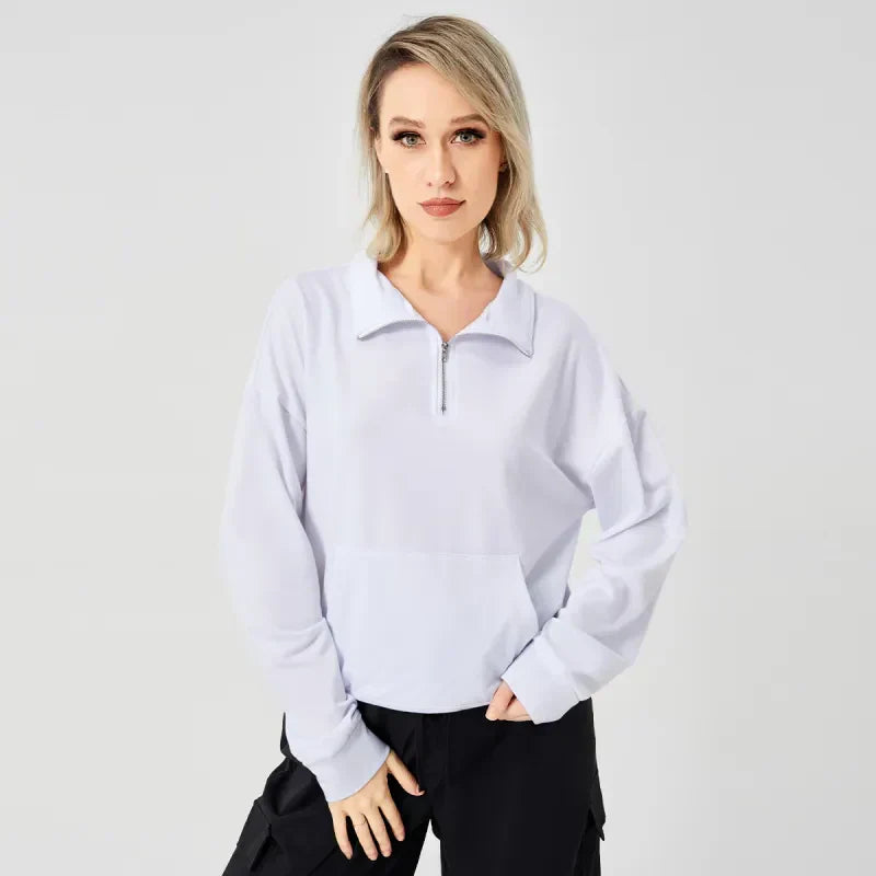 Fashionable Short Sleeve Zip Sweater for Women - BritishElegance