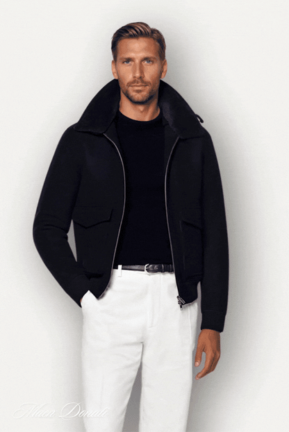 VogeLuxe | Men’s Trendy Bomber Jacket with Faux Shearling Collar